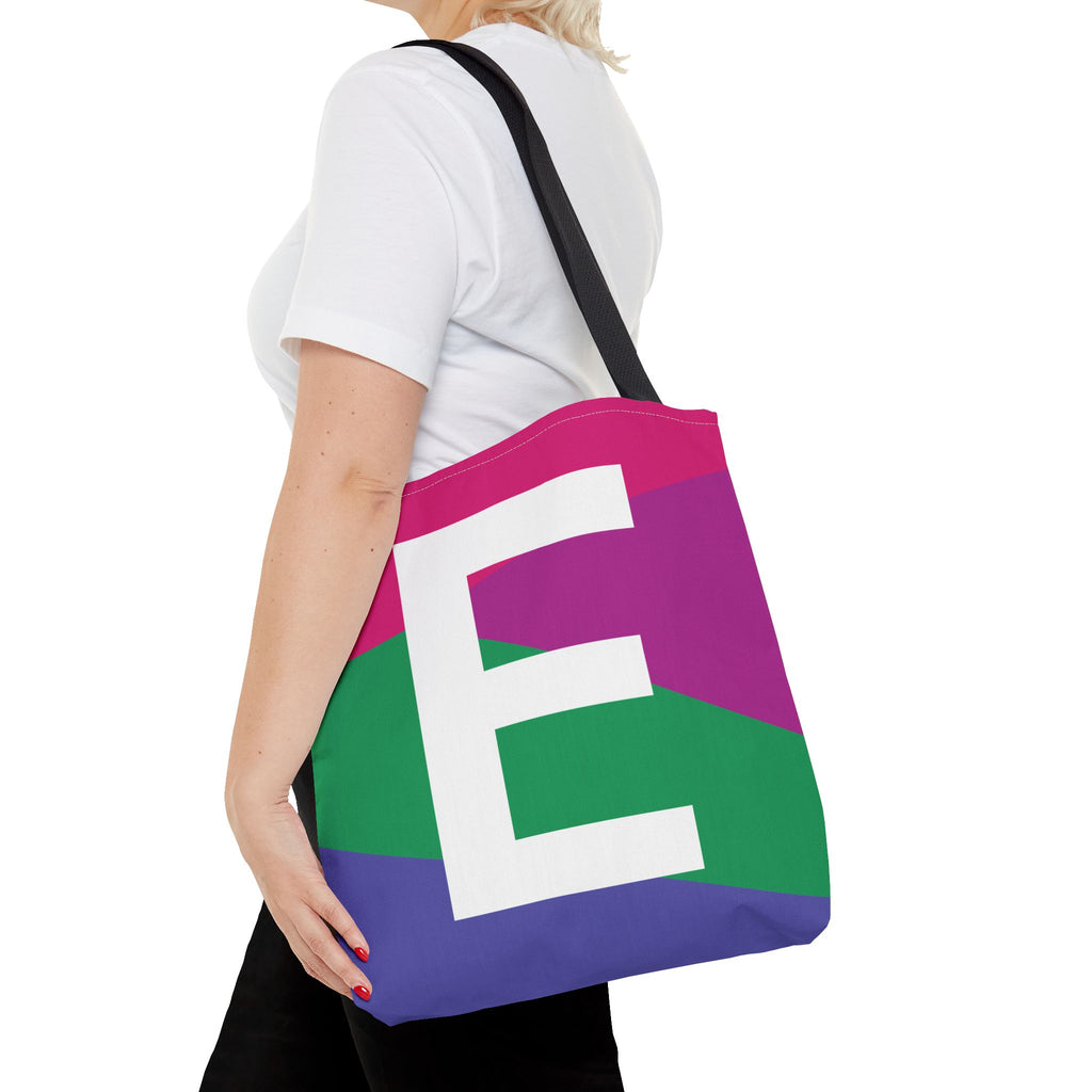 Monogram 'E' Colorblock Tote Bag — Personalized Initial E Shoulder Tote