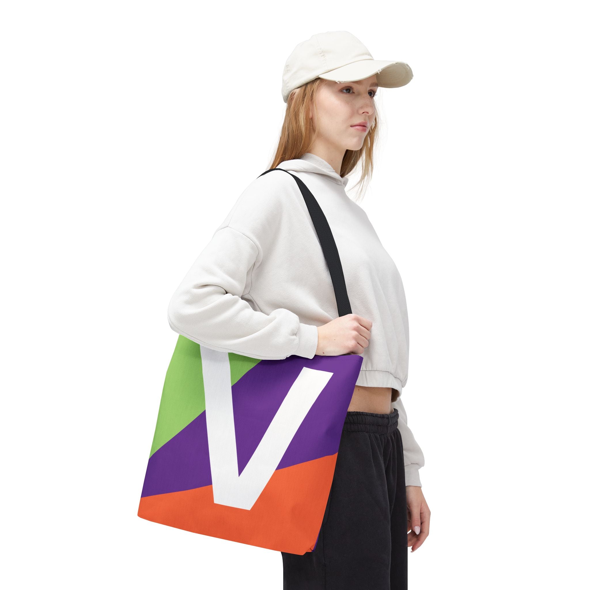 Monogram 'V' Colorblock Tote Bag — Personalized Initial V Shoulder Tote