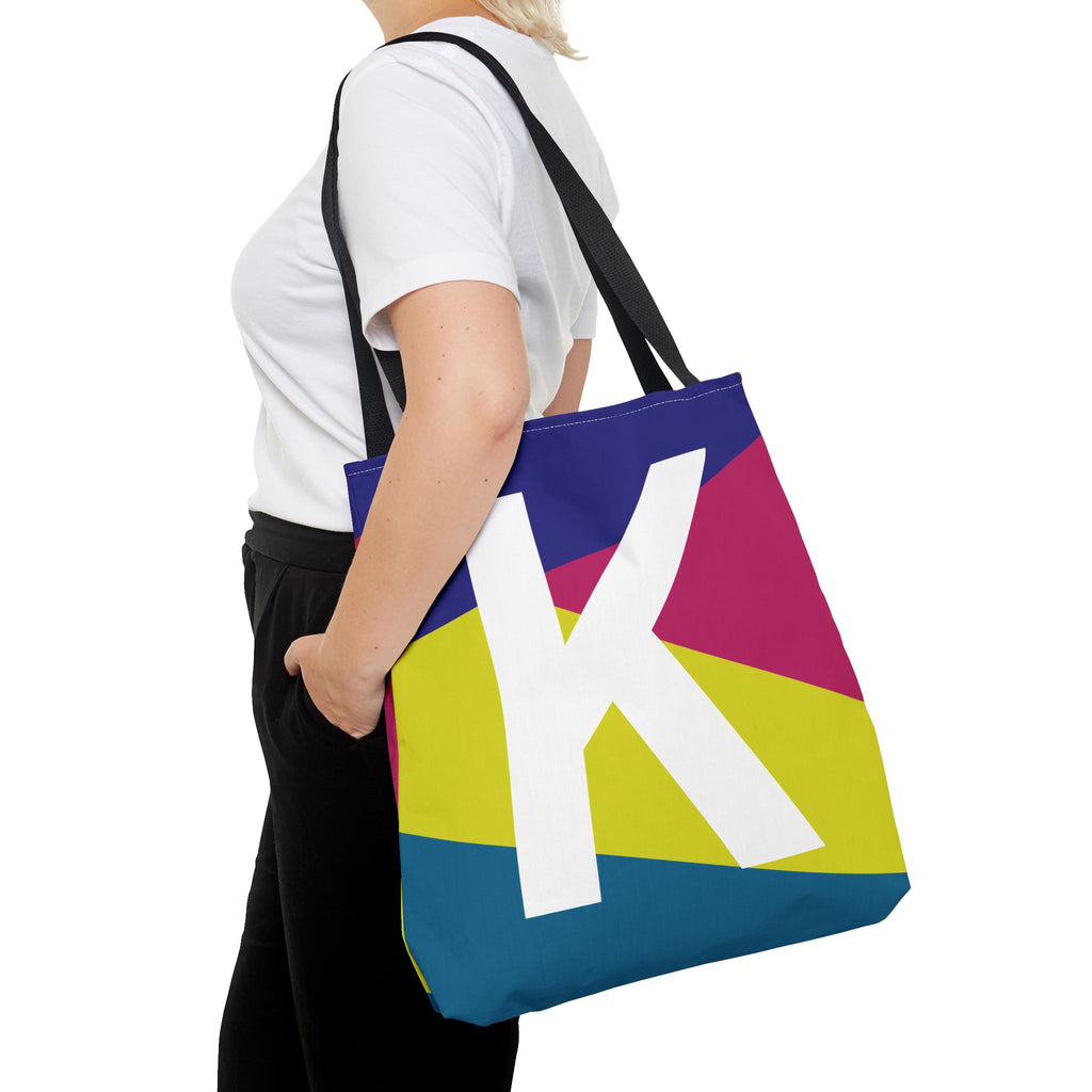 Monogram 'K' Colorblock Tote Bag — Personalized Initial K Shoulder Tote