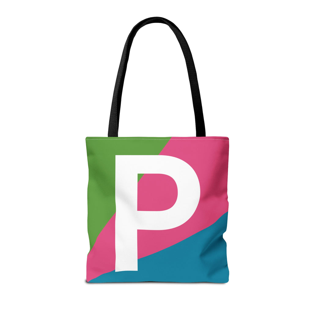 Monogram 'P' Colorblock Tote Bag — Personalized Initial P Shoulder Tote