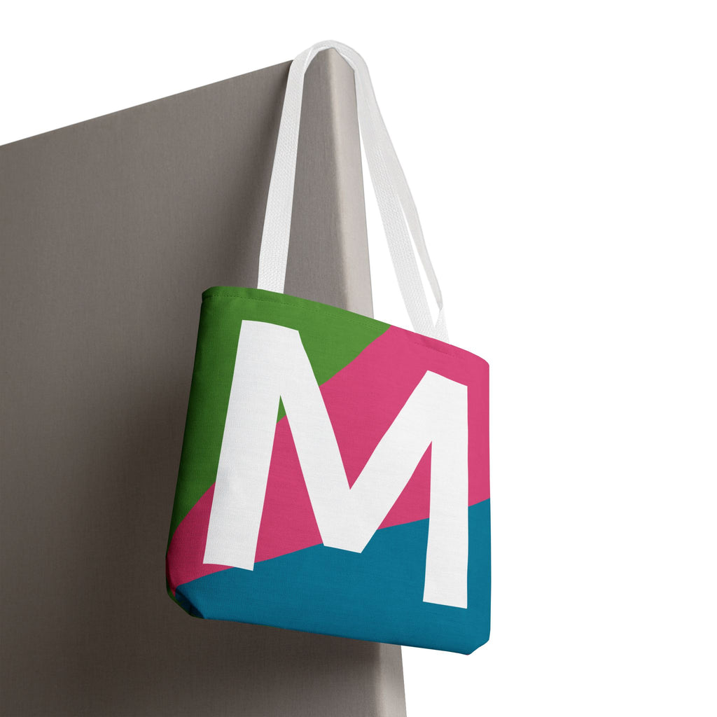 Monogram 'M' Colorblock Tote Bag — Personalized Initial M Shoulder Tote