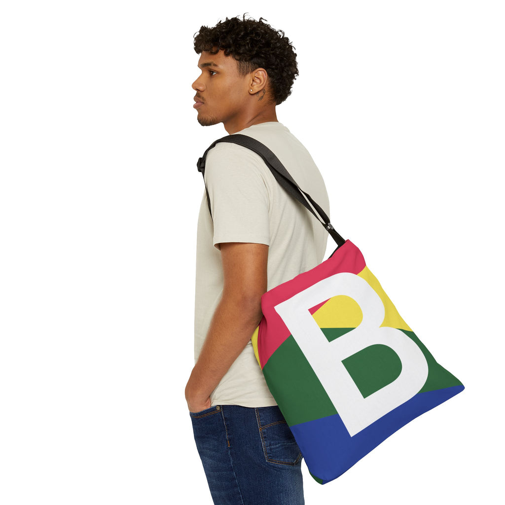 Initial Letter 'B' Colorblock Adjustable Tote Bag — Monogram Alphabet Shoulder Bag