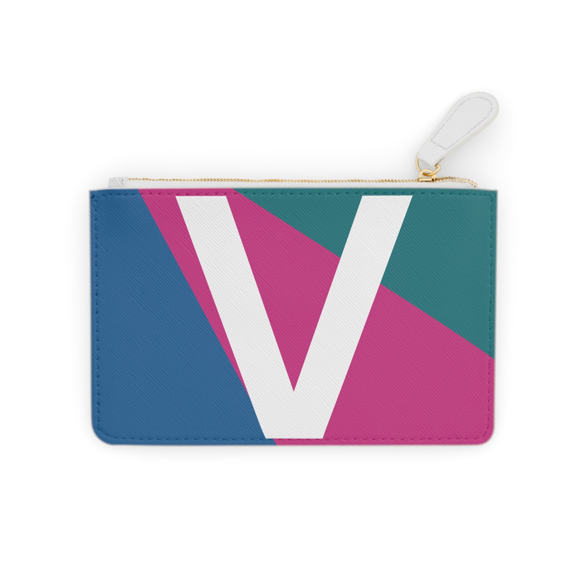 Initial V Mini Clutch — Colorblock Monogram Wristlet Wallet