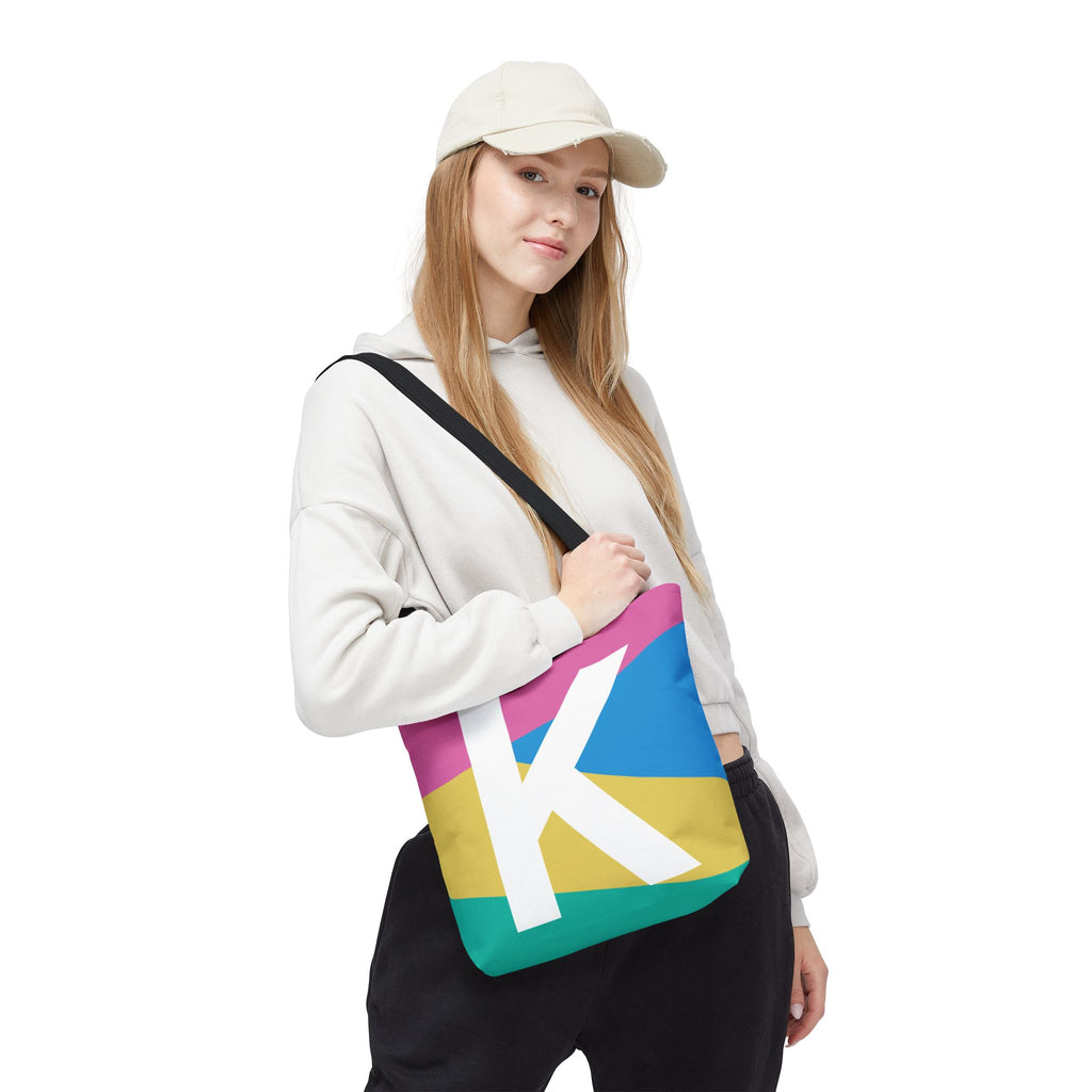 Monogram 'K' Colorblock Tote Bag — Personalized Initial K Shoulder Tote