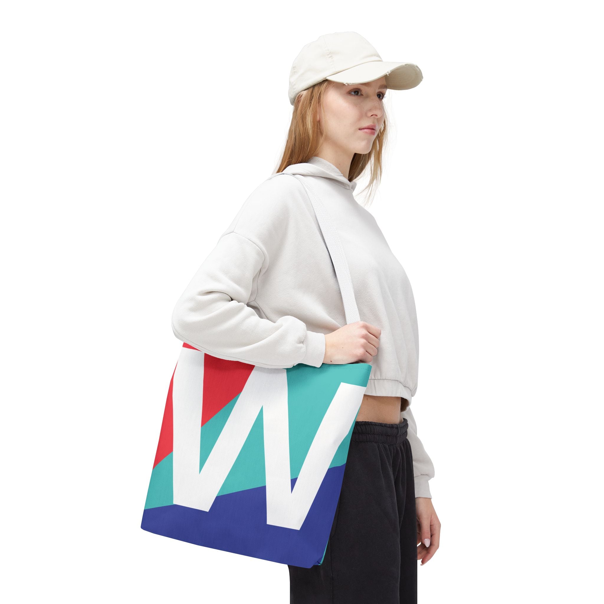 Monogram 'W' Colorblock Tote Bag — Personalized Initial W Shoulder Tote