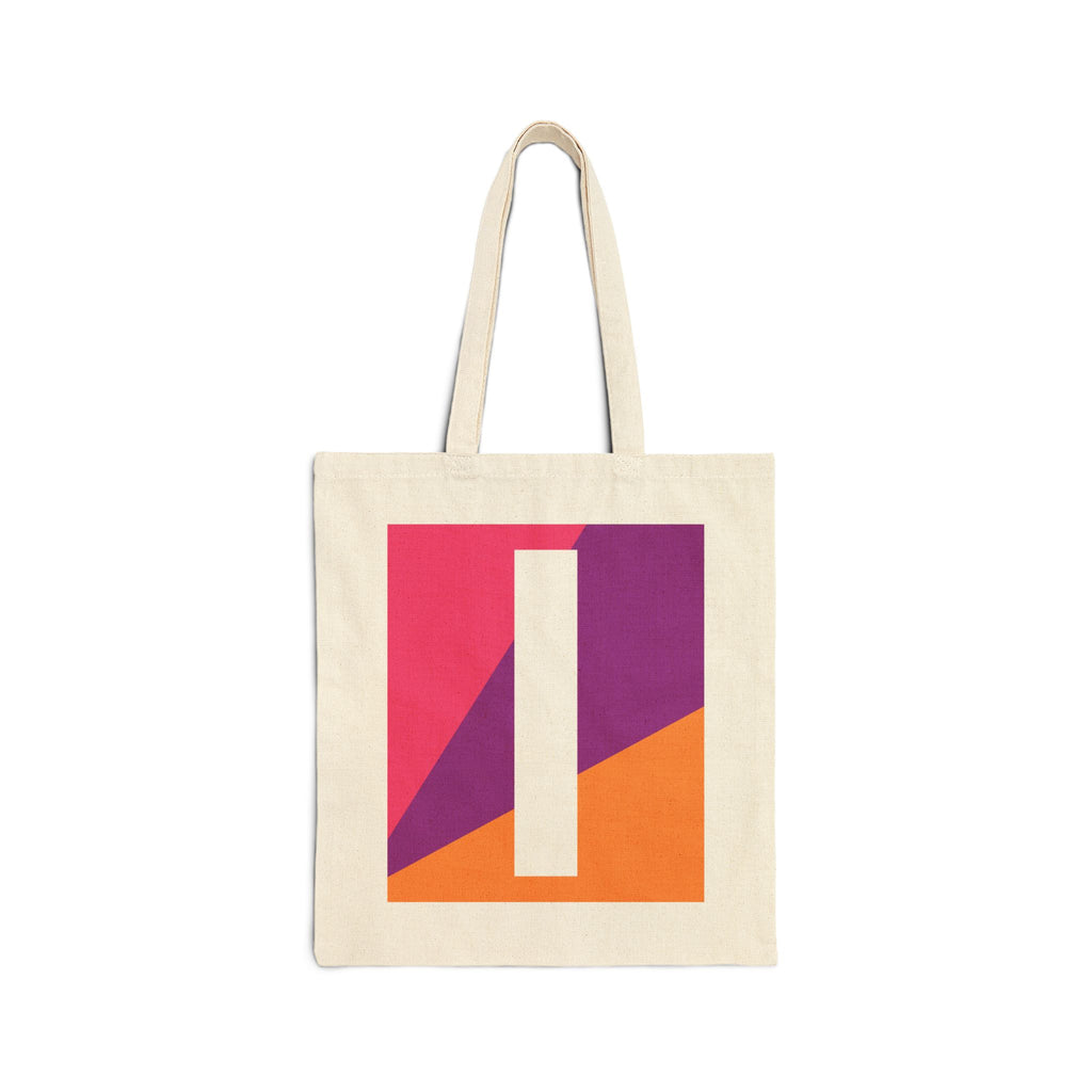 Initial I Colorblock Canvas Tote Bag — Monogram Letter I Reusable Grocery Tote
