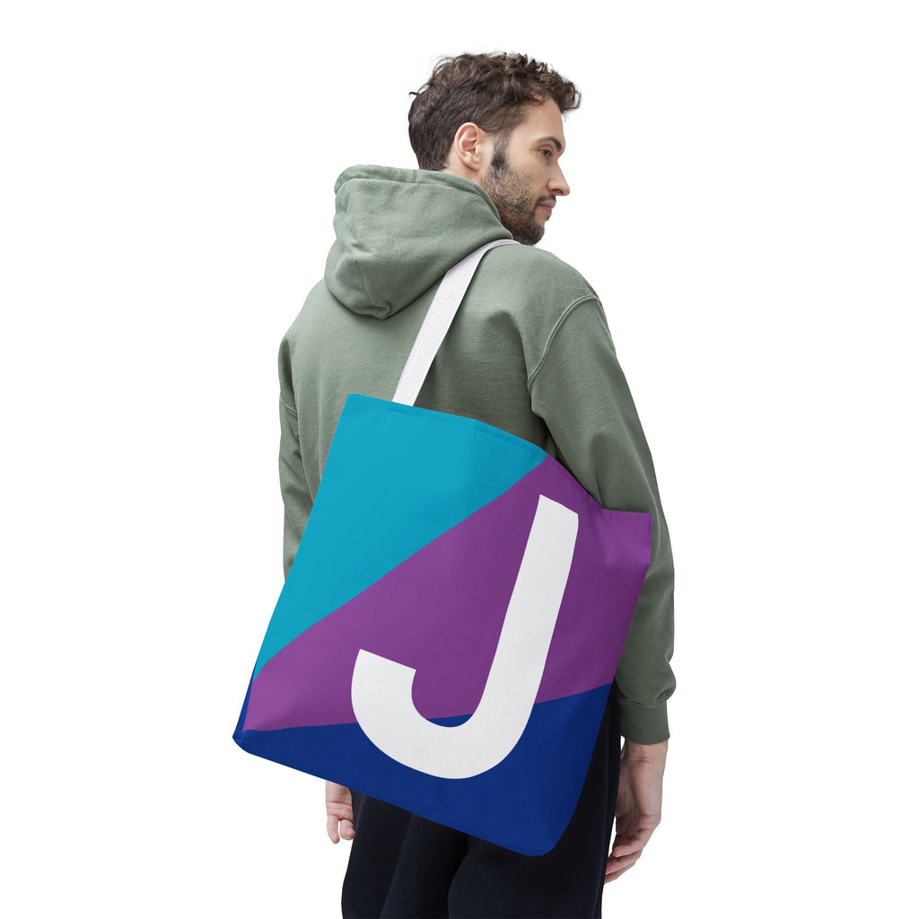 Monogram 'J' Colorblock Tote Bag — Personalized Initial J Shoulder Tote