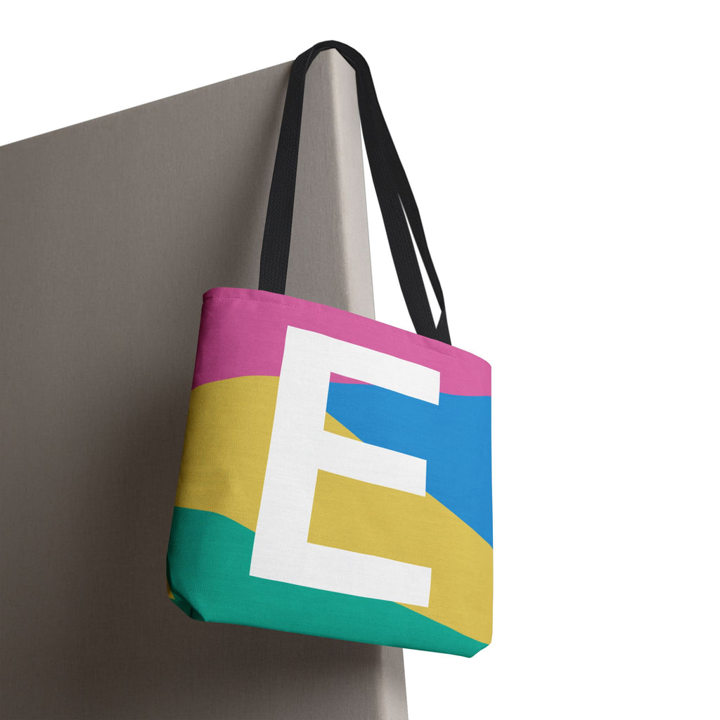 Monogram 'E' Colorblock Tote Bag — Personalized Initial E Shoulder Tote
