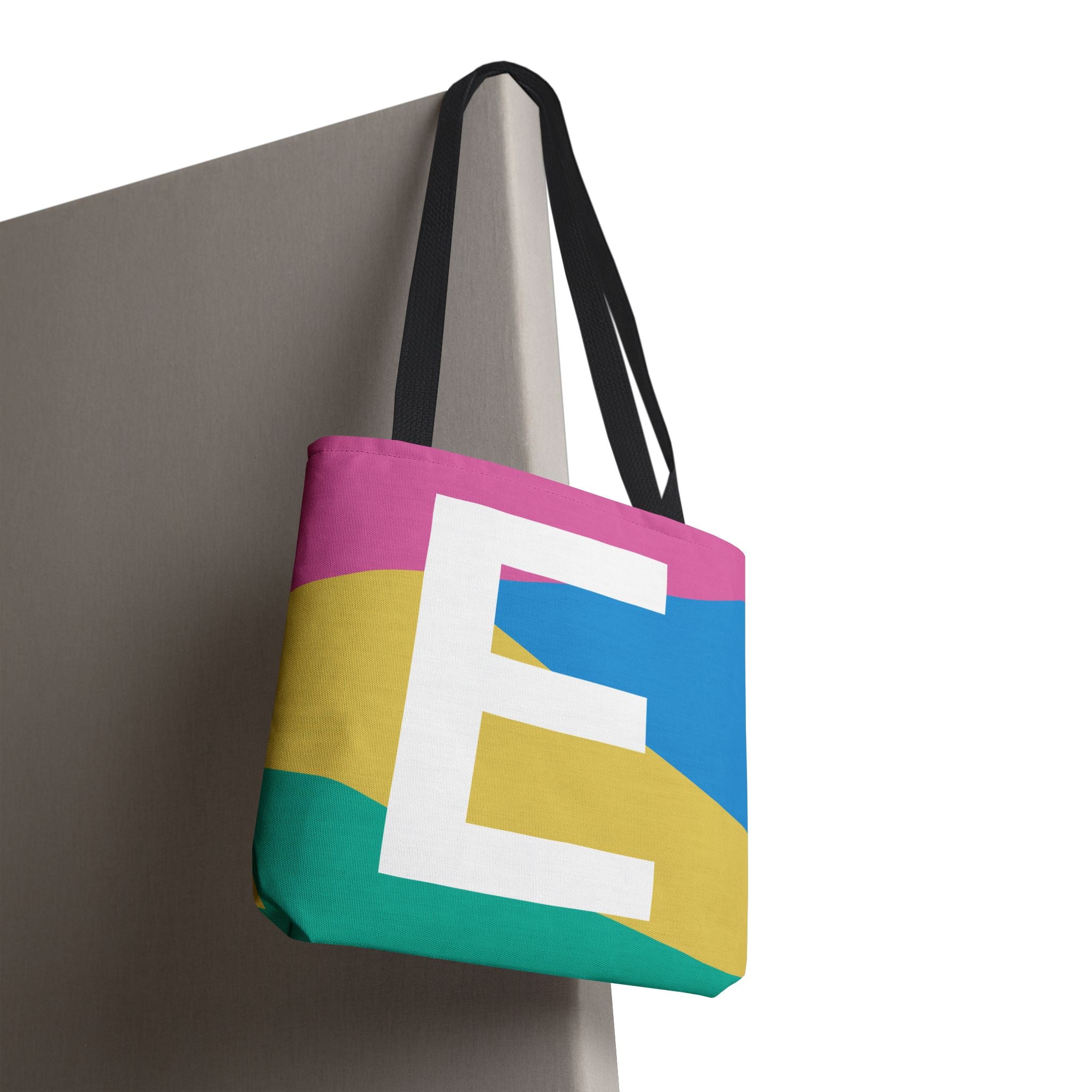 Monogram 'E' Colorblock Tote Bag — Personalized Initial E Shoulder Tote