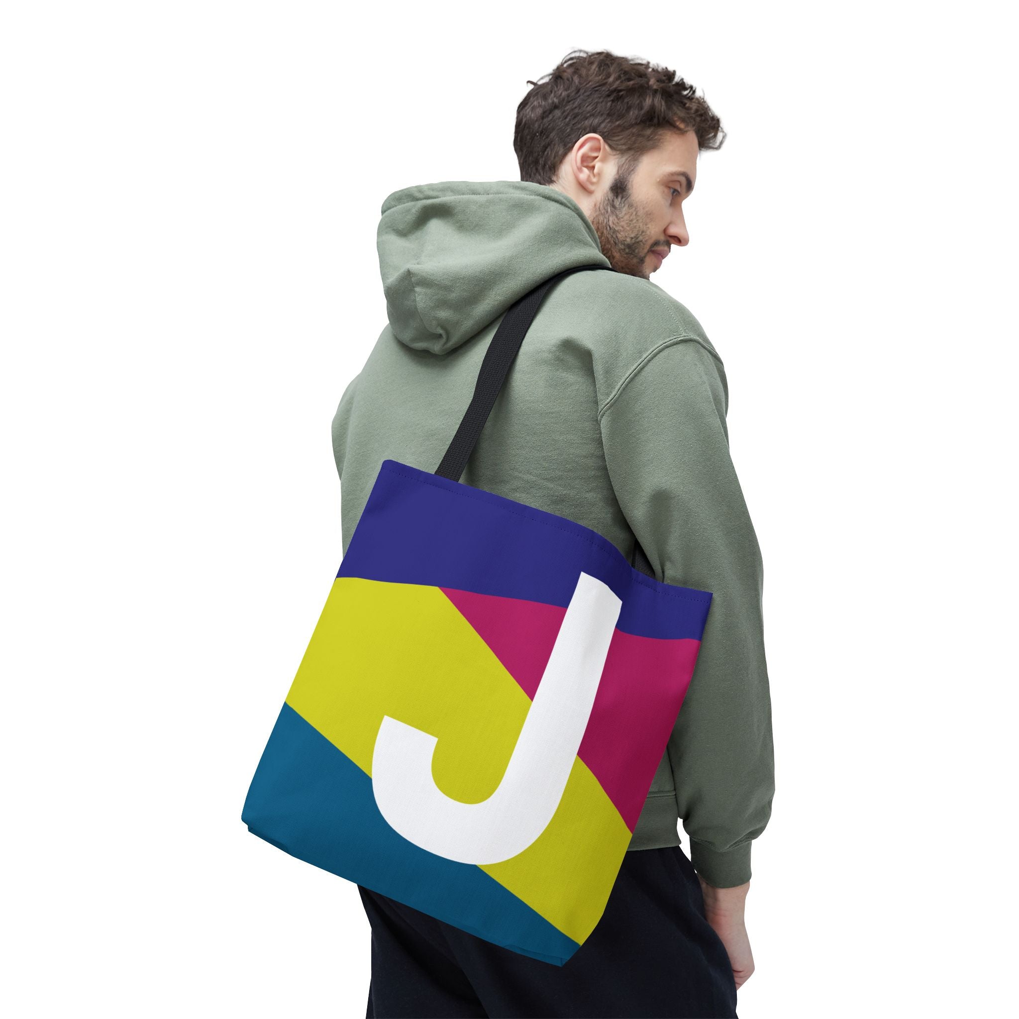 Monogram 'J' Colorblock Tote Bag — Personalized Initial J Shoulder Tote