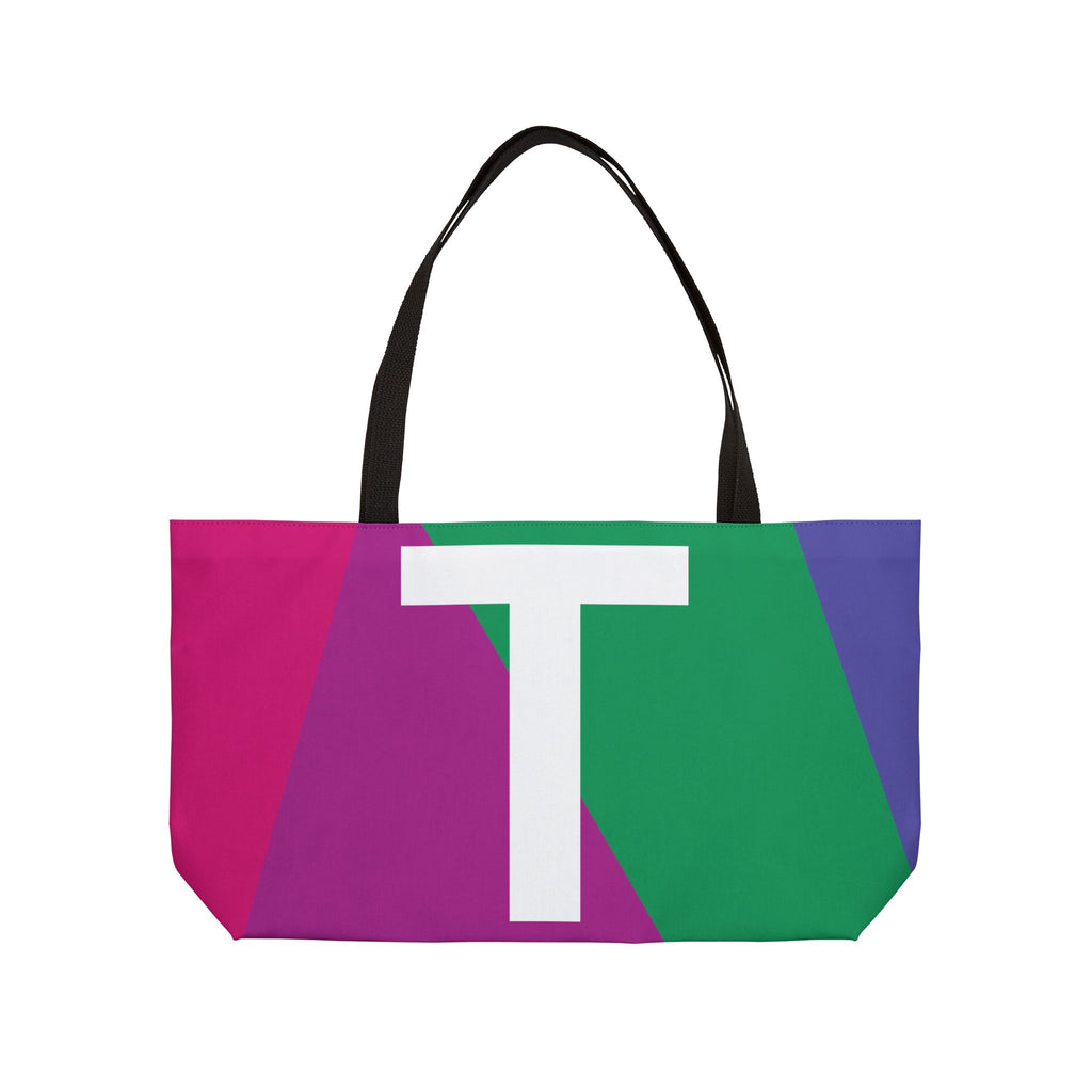 Personalized 'T' Colorblock Tote Bag — Monogram Weekender Tote