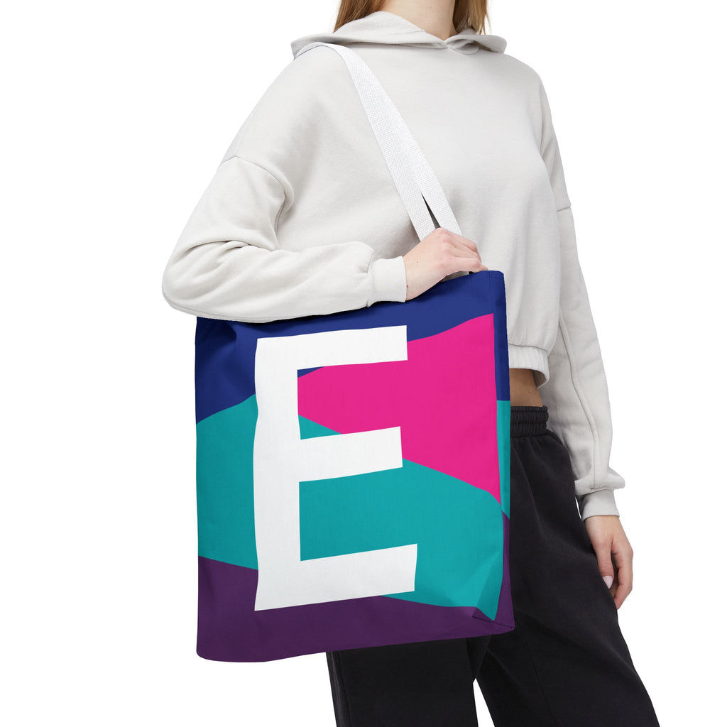 Monogram 'E' Colorblock Tote Bag — Personalized Initial E Shoulder Tote