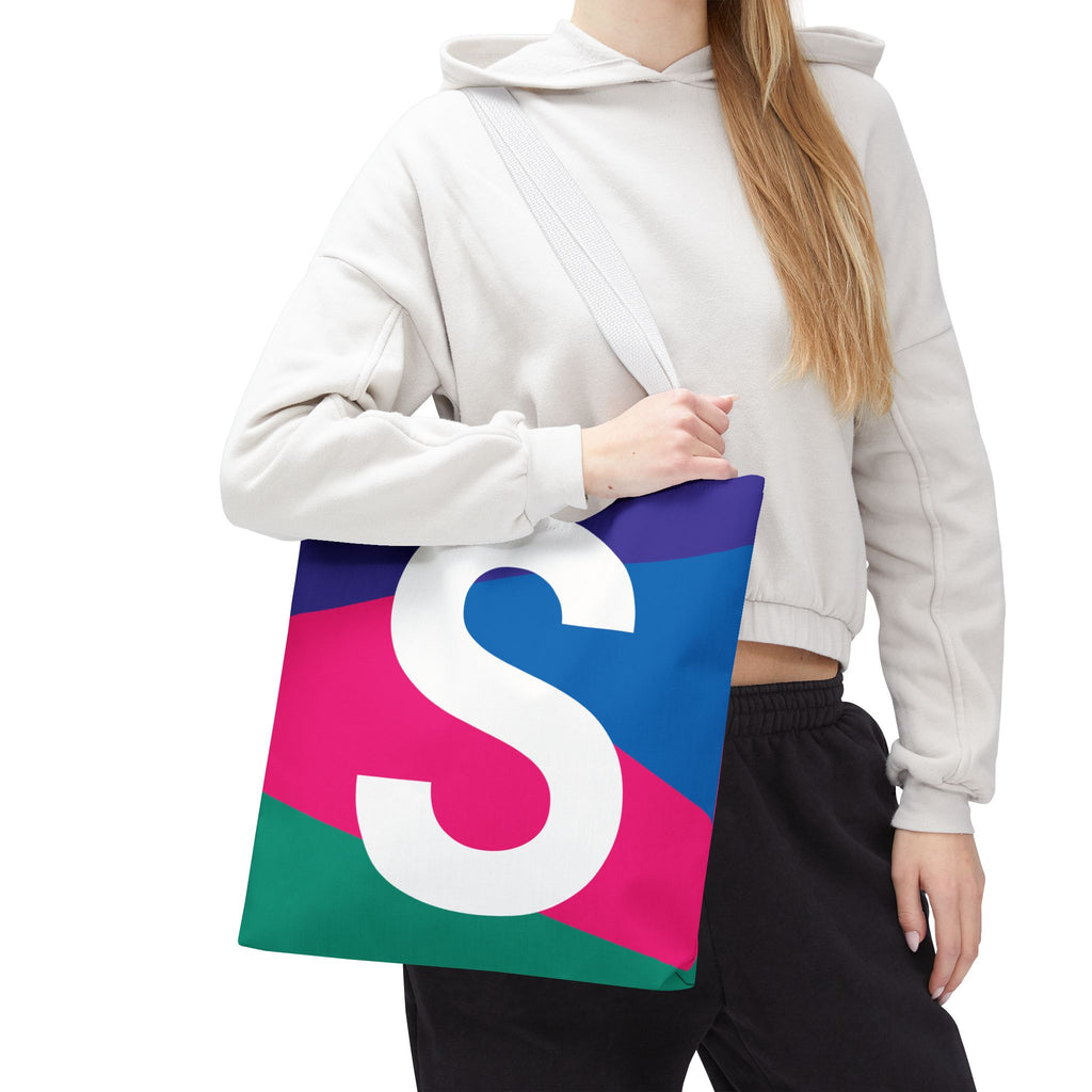 Monogram 'S' Colorblock Tote Bag — Personalized Initial S Shoulder Tote