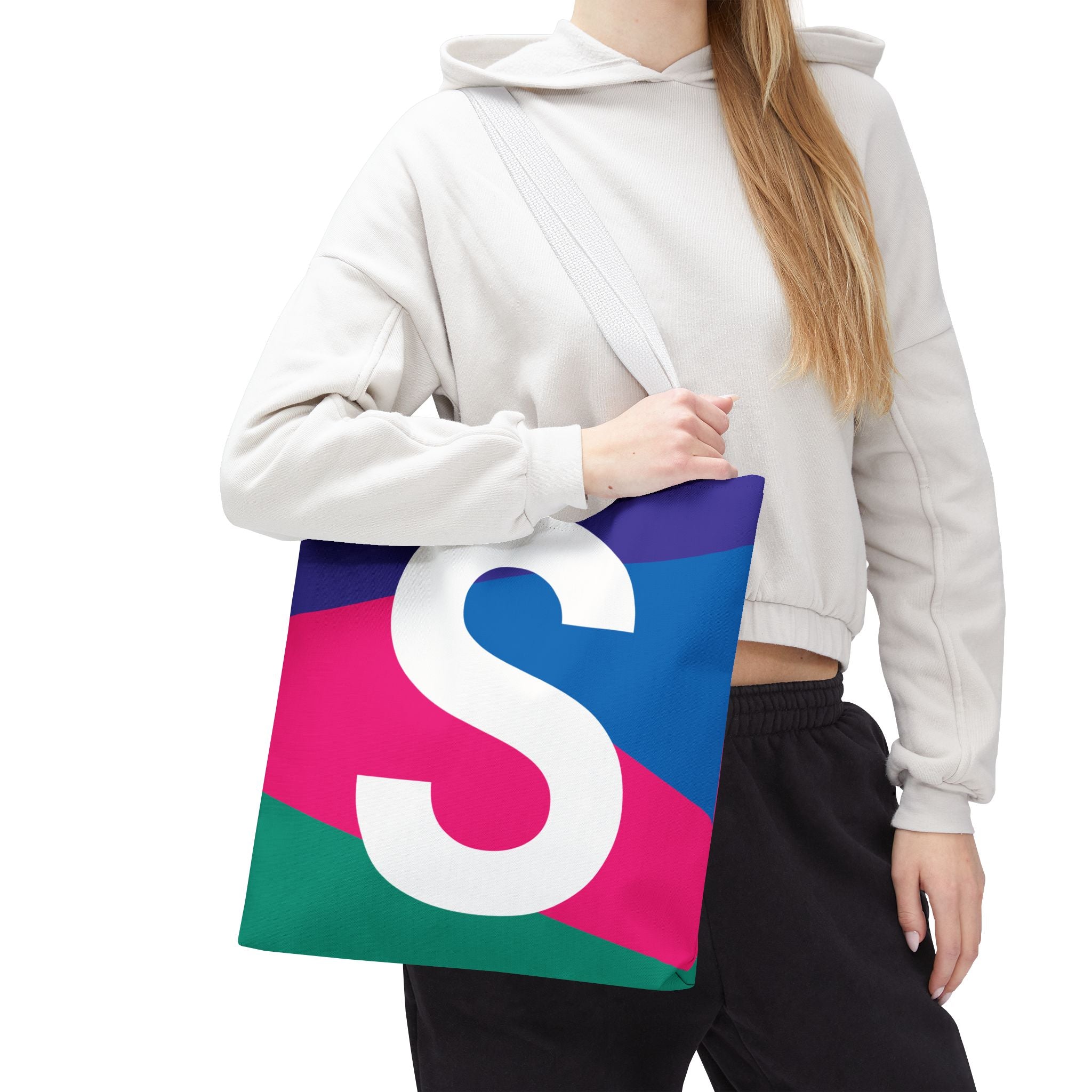 Monogram 'S' Colorblock Tote Bag — Personalized Initial S Shoulder Tote