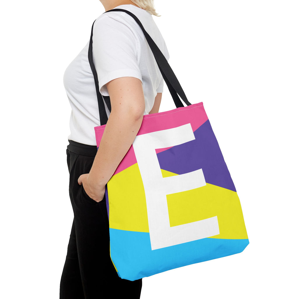 Monogram 'E' Colorblock Tote Bag — Personalized Initial E Shoulder Tote