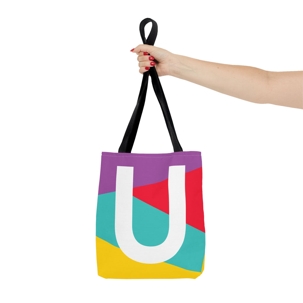 Monogram 'U' Colorblock Tote Bag — Personalized Initial U Shoulder Tote