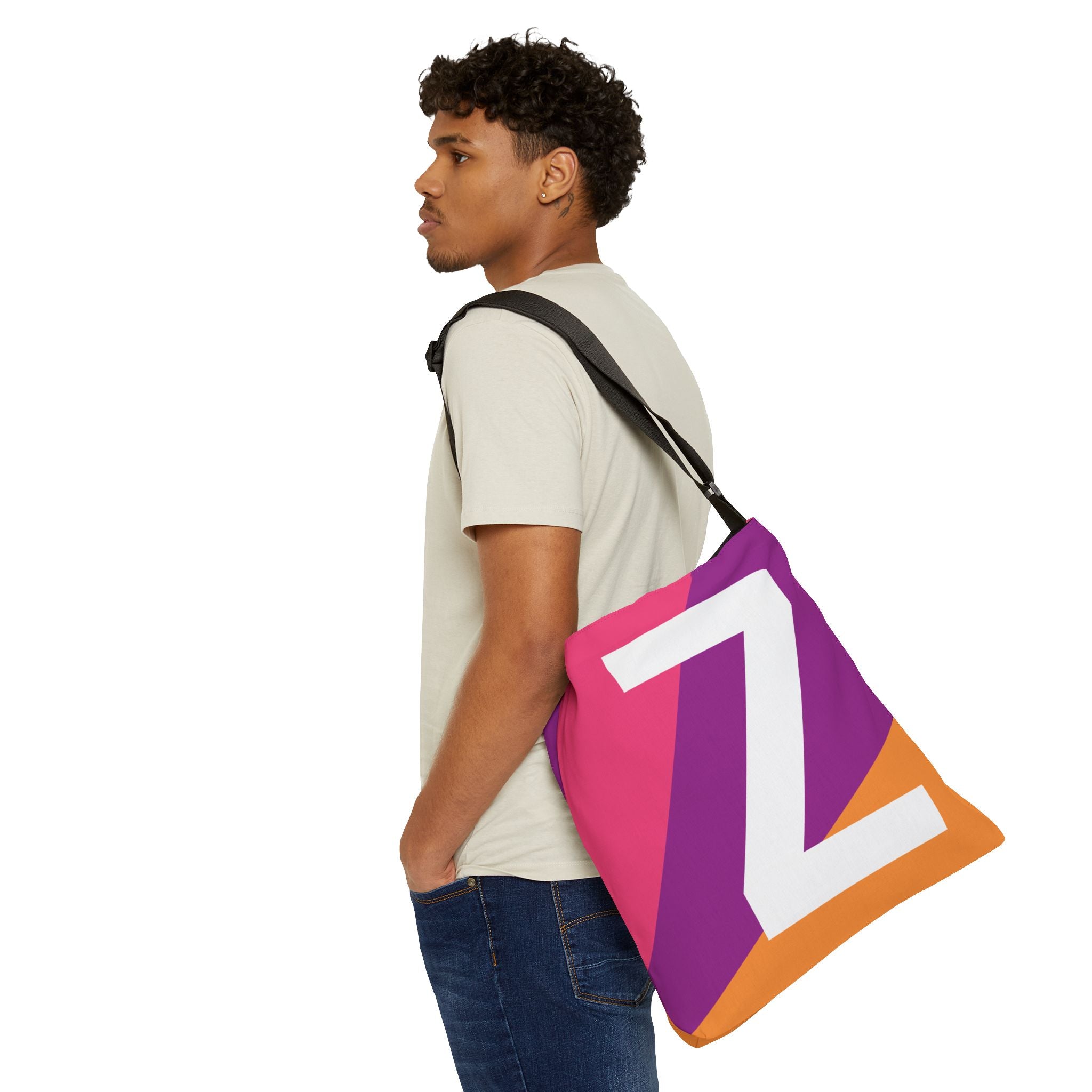 Initial Letter 'Z' Colorblock Adjustable Tote Bag — Monogram Alphabet Shoulder Bag