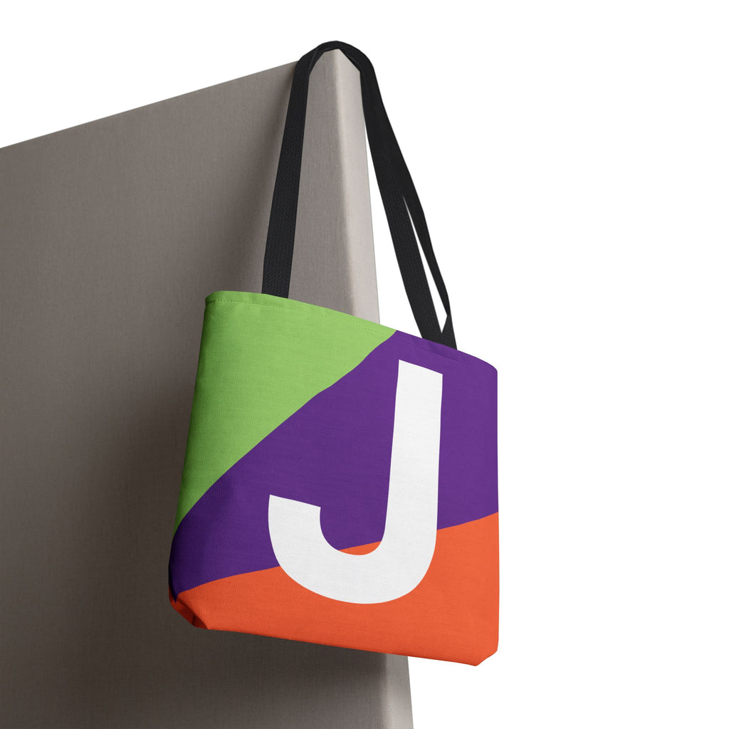 Monogram 'J' Colorblock Tote Bag — Personalized Initial J Shoulder Tote