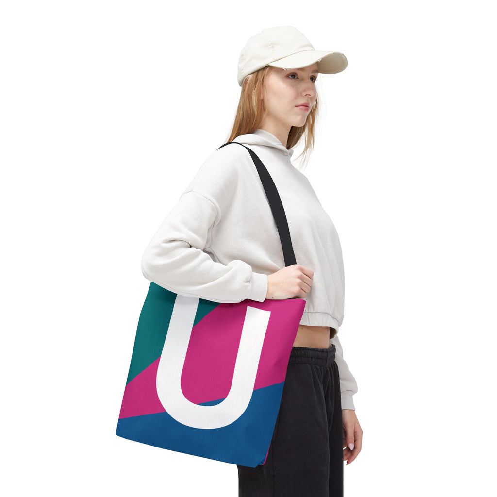 Monogram 'U' Colorblock Tote Bag — Personalized Initial U Shoulder Tote