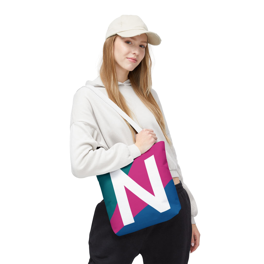 Monogram 'N' Colorblock Tote Bag — Personalized Initial N Shoulder Tote