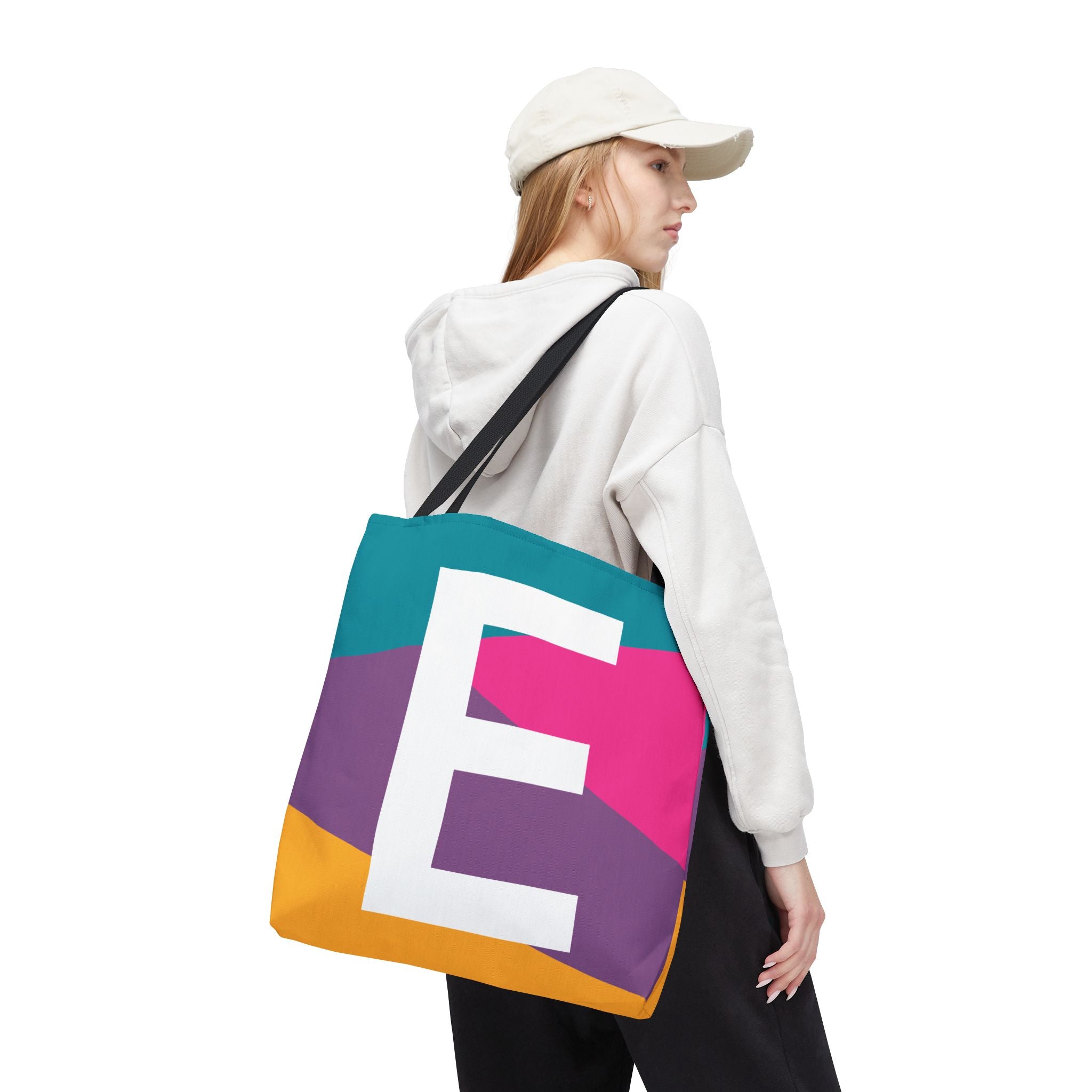 Monogram 'E' Colorblock Tote Bag — Personalized Initial E Shoulder Tote