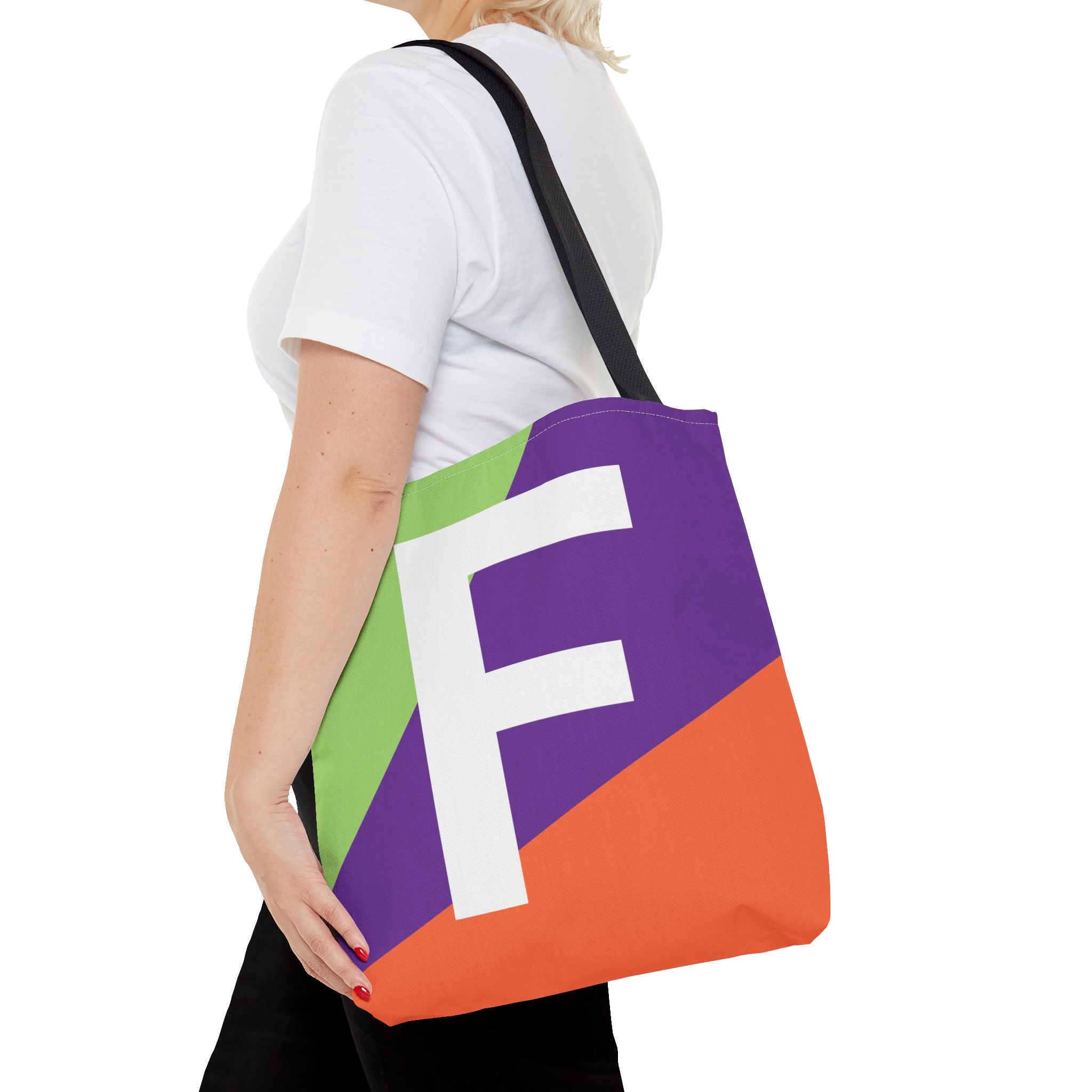 Monogram 'F' Colorblock Tote Bag — Personalized Initial F Shoulder Tote