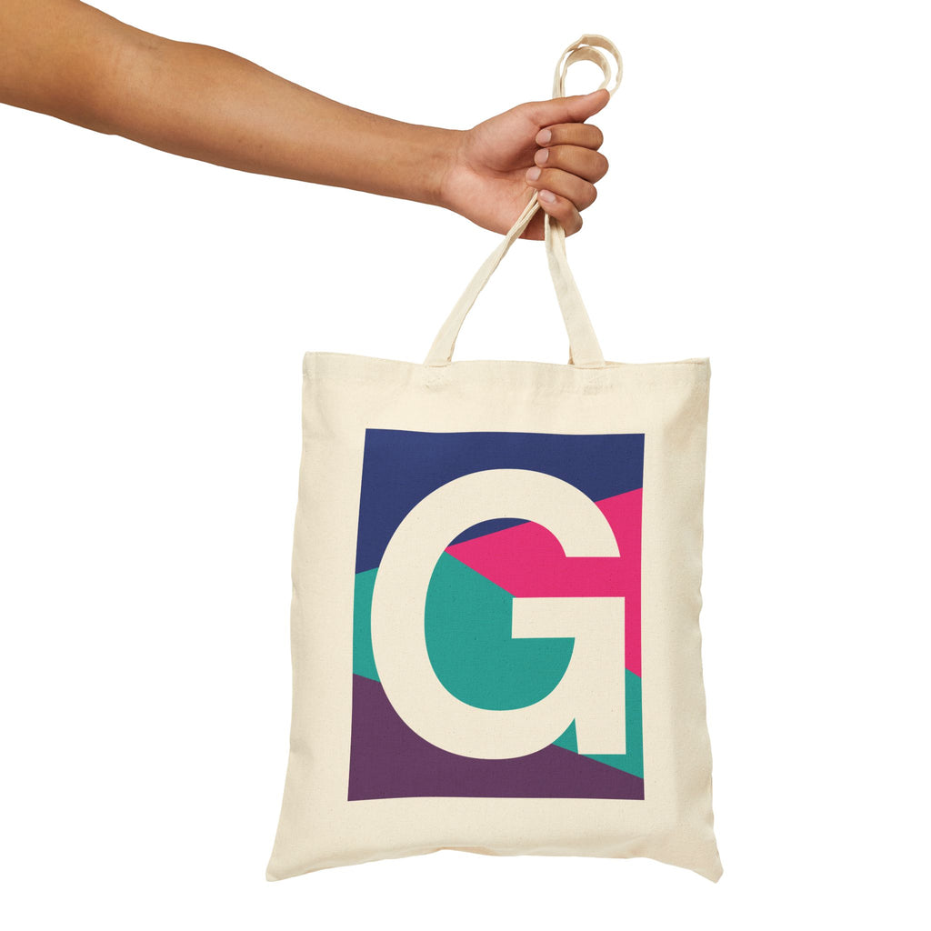 Initial G Colorblock Canvas Tote Bag — Monogram Letter G Reusable Grocery Tote