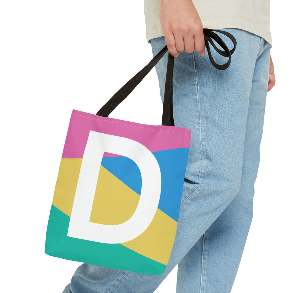 Monogram 'D' Colorblock Tote Bag — Personalized Initial D Shoulder Tote