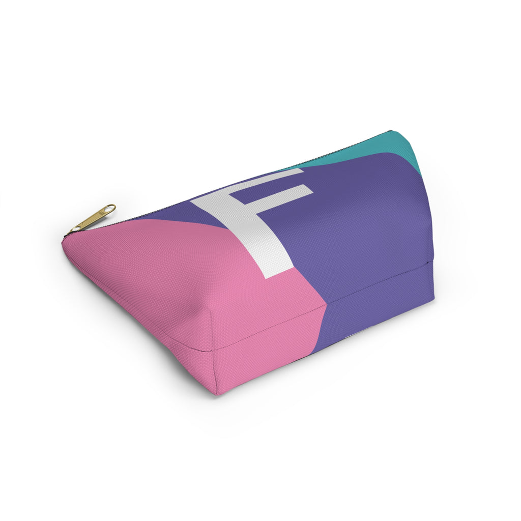Initials Colorblock Accessory Pouch — Monogram F T-Bottom Cosmetic Bag