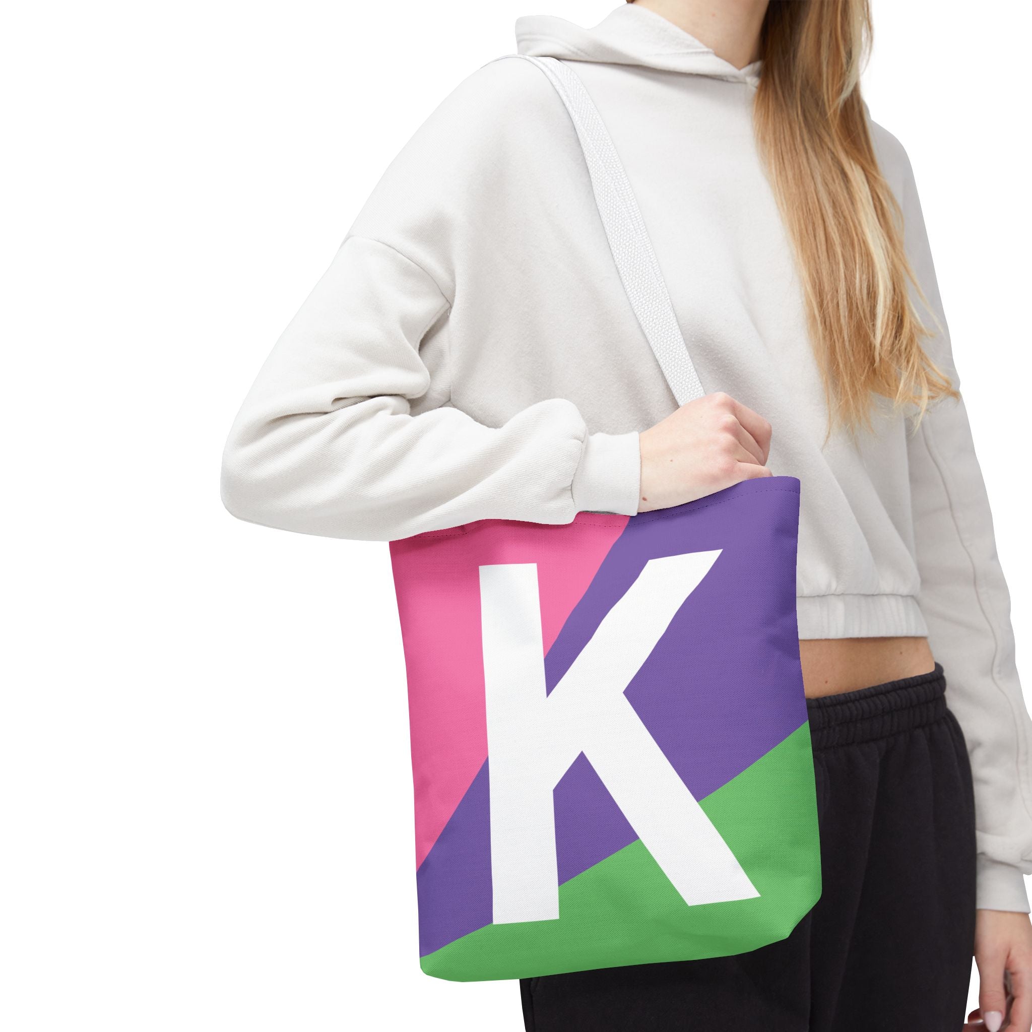 Monogram 'K' Colorblock Tote Bag — Personalized Initial K Shoulder Tote