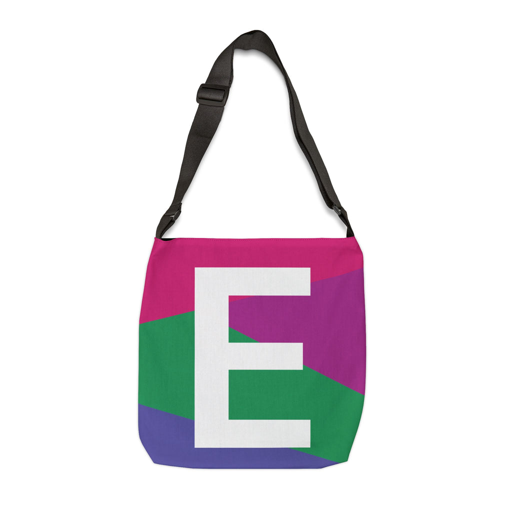 Initial Letter 'E' Colorblock Adjustable Tote Bag — Monogram Alphabet Shoulder Bag