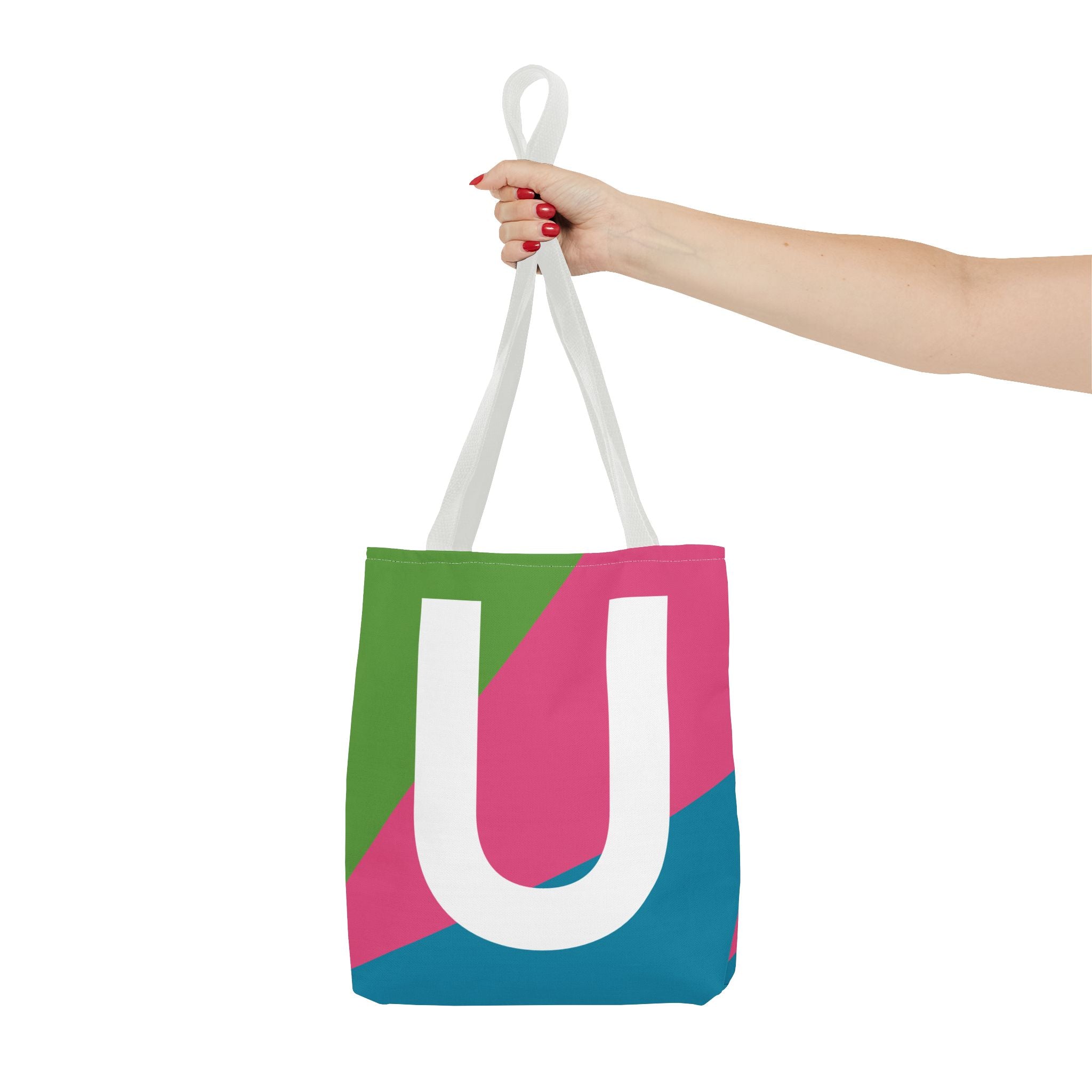 Monogram 'U' Colorblock Tote Bag — Personalized Initial U Shoulder Tote