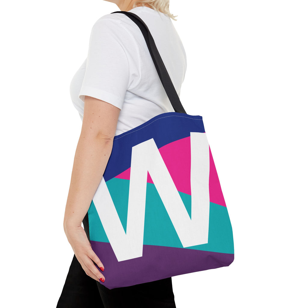 Monogram 'W' Colorblock Tote Bag — Personalized Initial W Shoulder Tote
