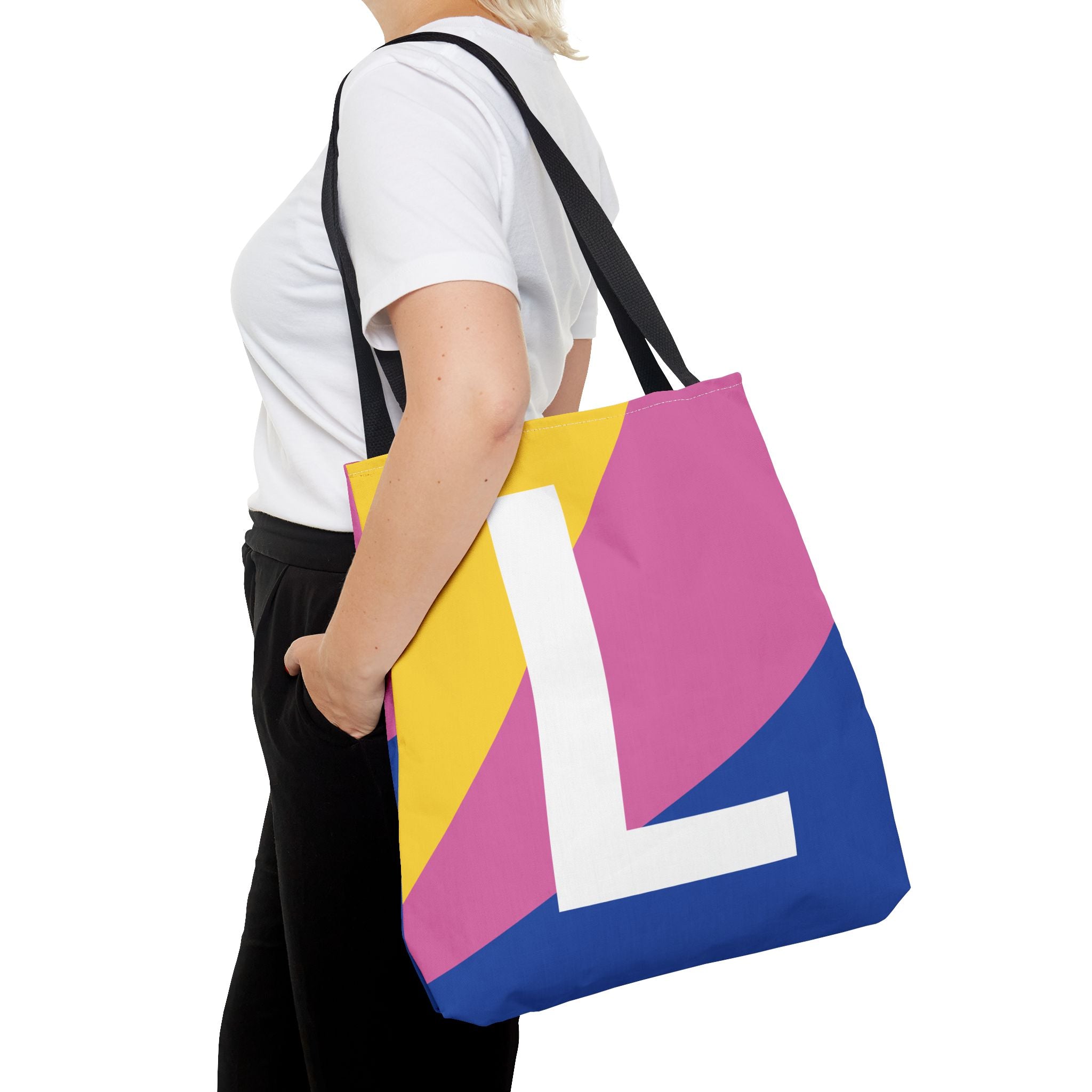Monogram 'L' Colorblock Tote Bag — Personalized Initial L Shoulder Tote