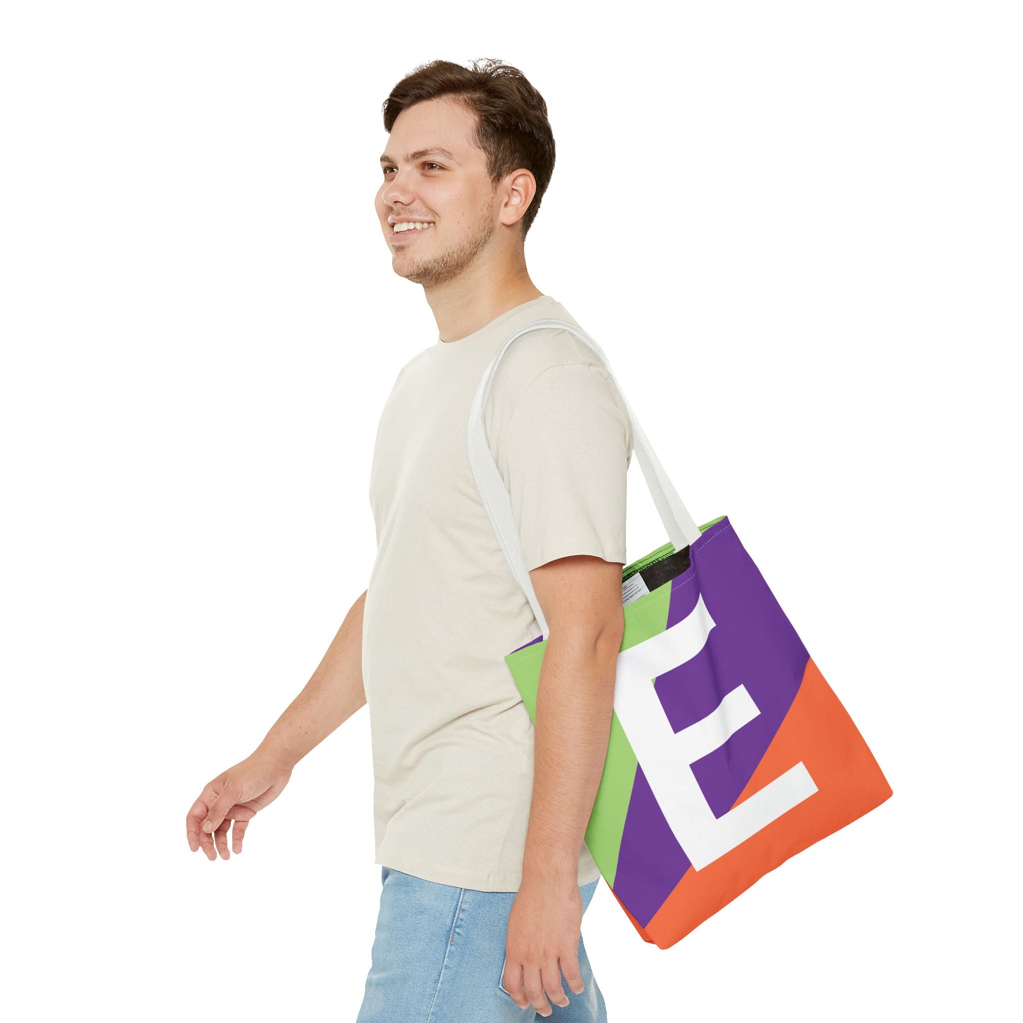 Monogram 'E' Colorblock Tote Bag — Personalized Initial E Shoulder Tote