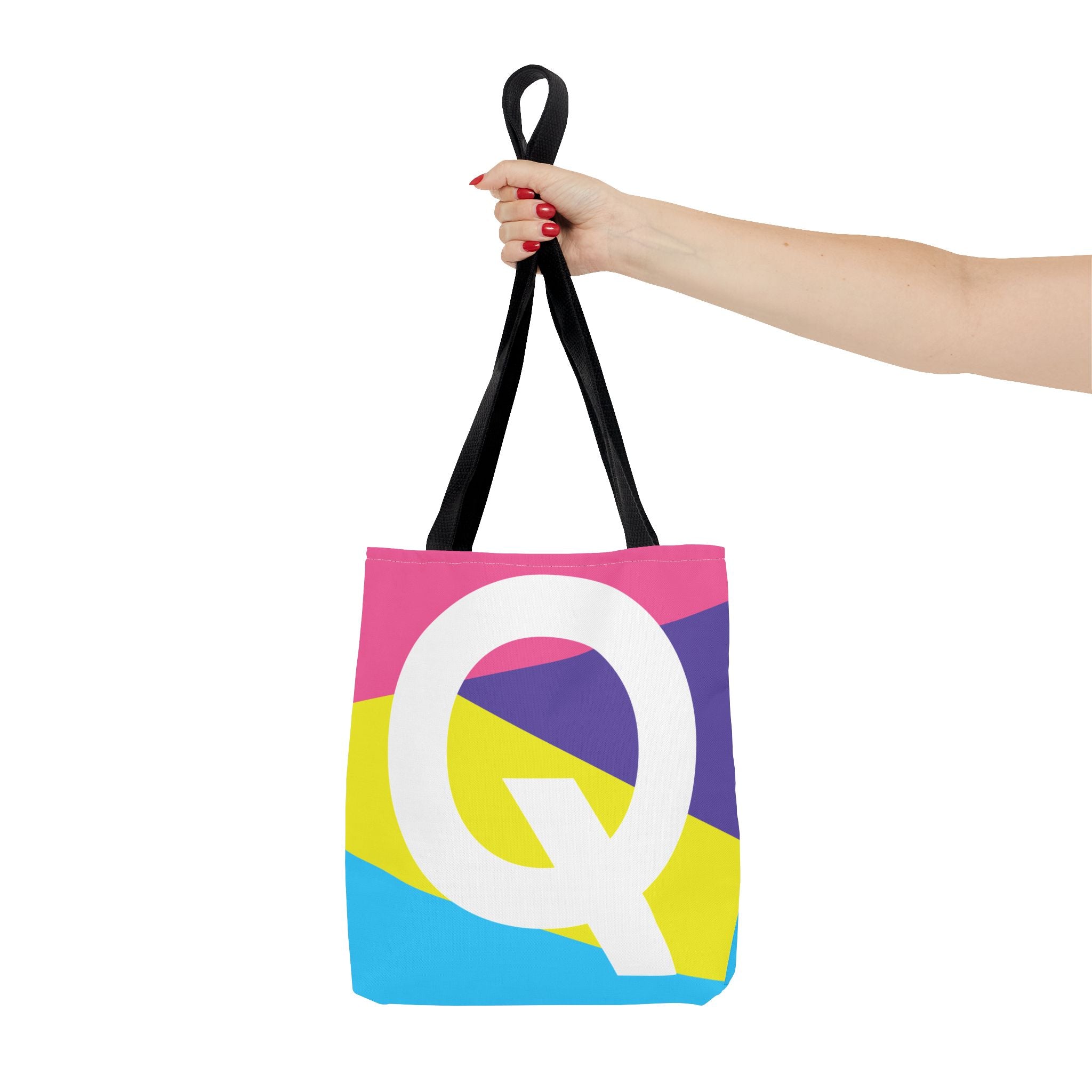 Monogram 'Q' Colorblock Tote Bag — Personalized Initial Q Shoulder Tote