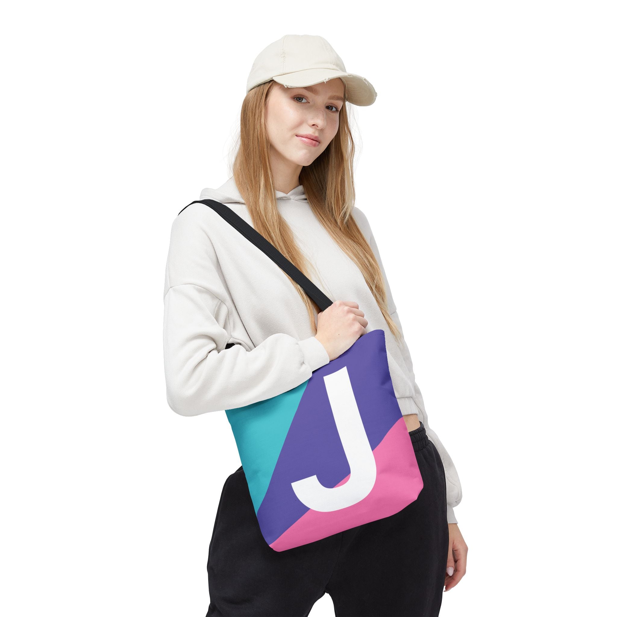 Monogram 'J' Colorblock Tote Bag — Personalized Initial J Shoulder Tote