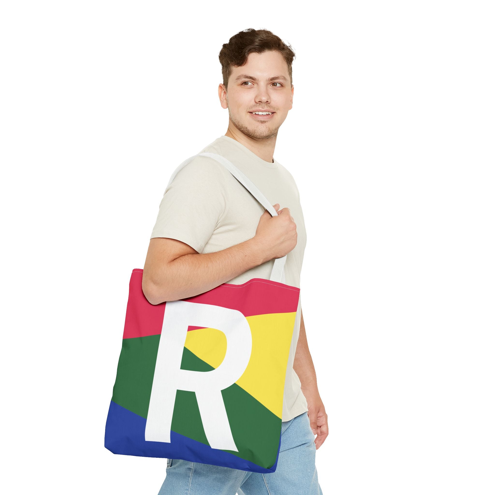 Monogram 'R' Colorblock Tote Bag — Personalized Initial R Shoulder Tote