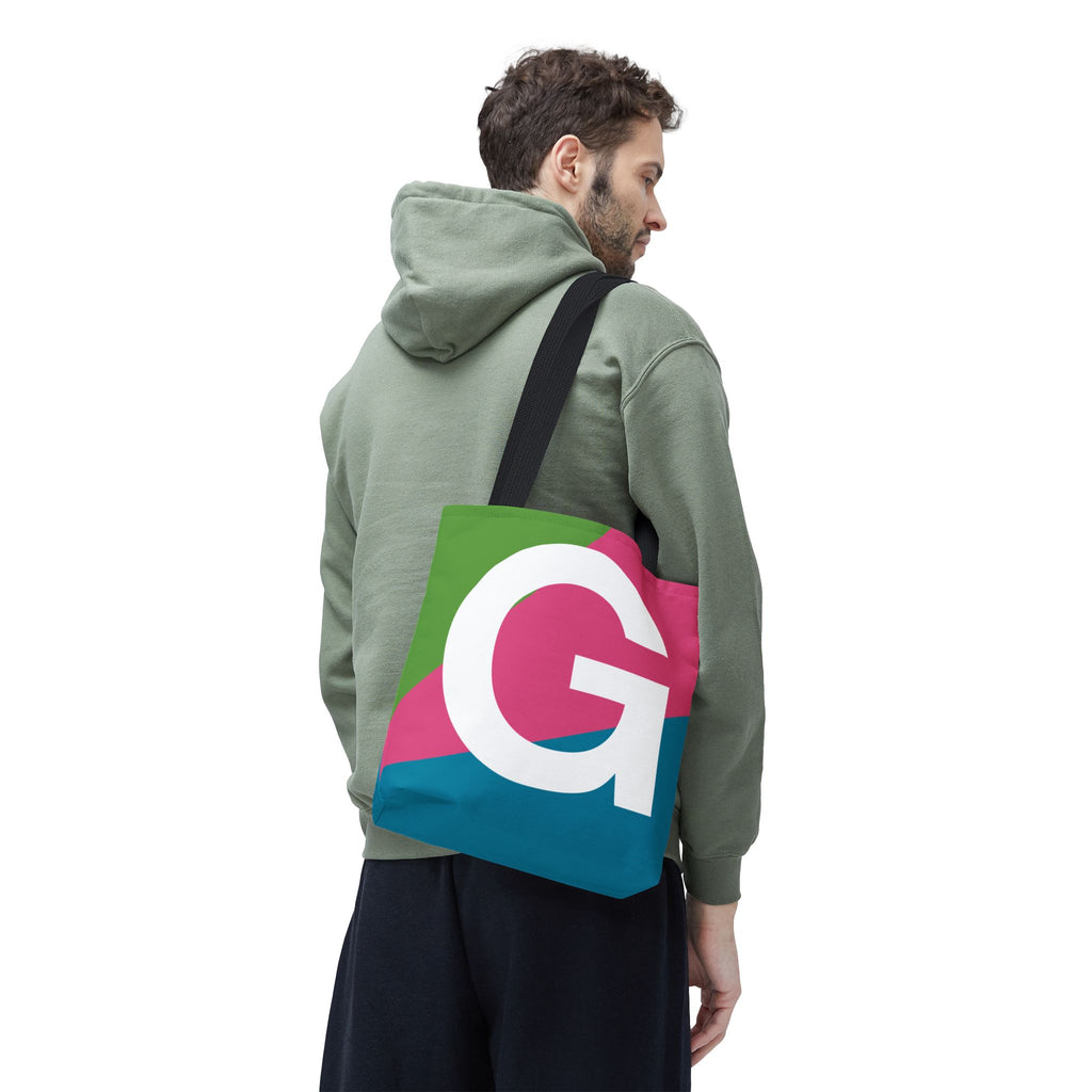 Monogram 'G' Colorblock Tote Bag — Personalized Initial G Shoulder Tote