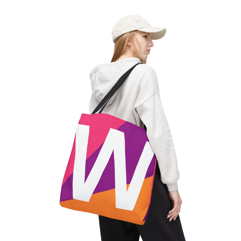 Monogram 'W' Colorblock Tote Bag — Personalized Initial W Shoulder Tote