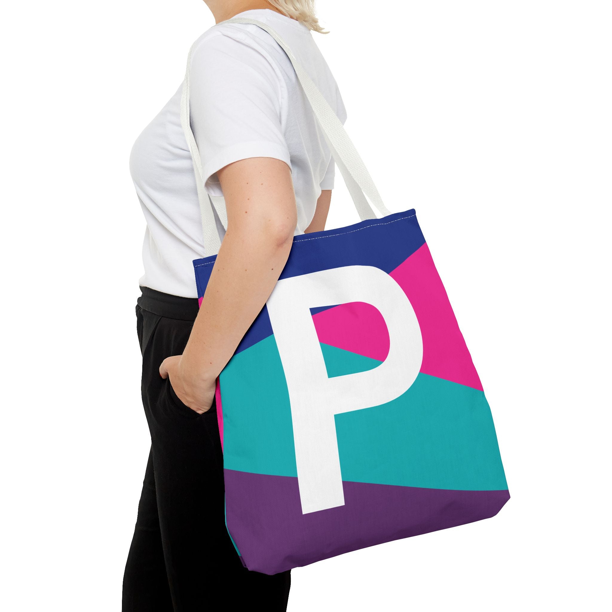 Monogram 'P' Colorblock Tote Bag — Personalized Initial P Shoulder Tote