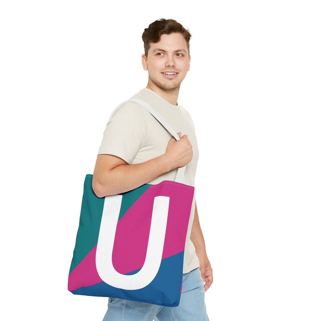 Monogram 'U' Colorblock Tote Bag — Personalized Initial U Shoulder Tote