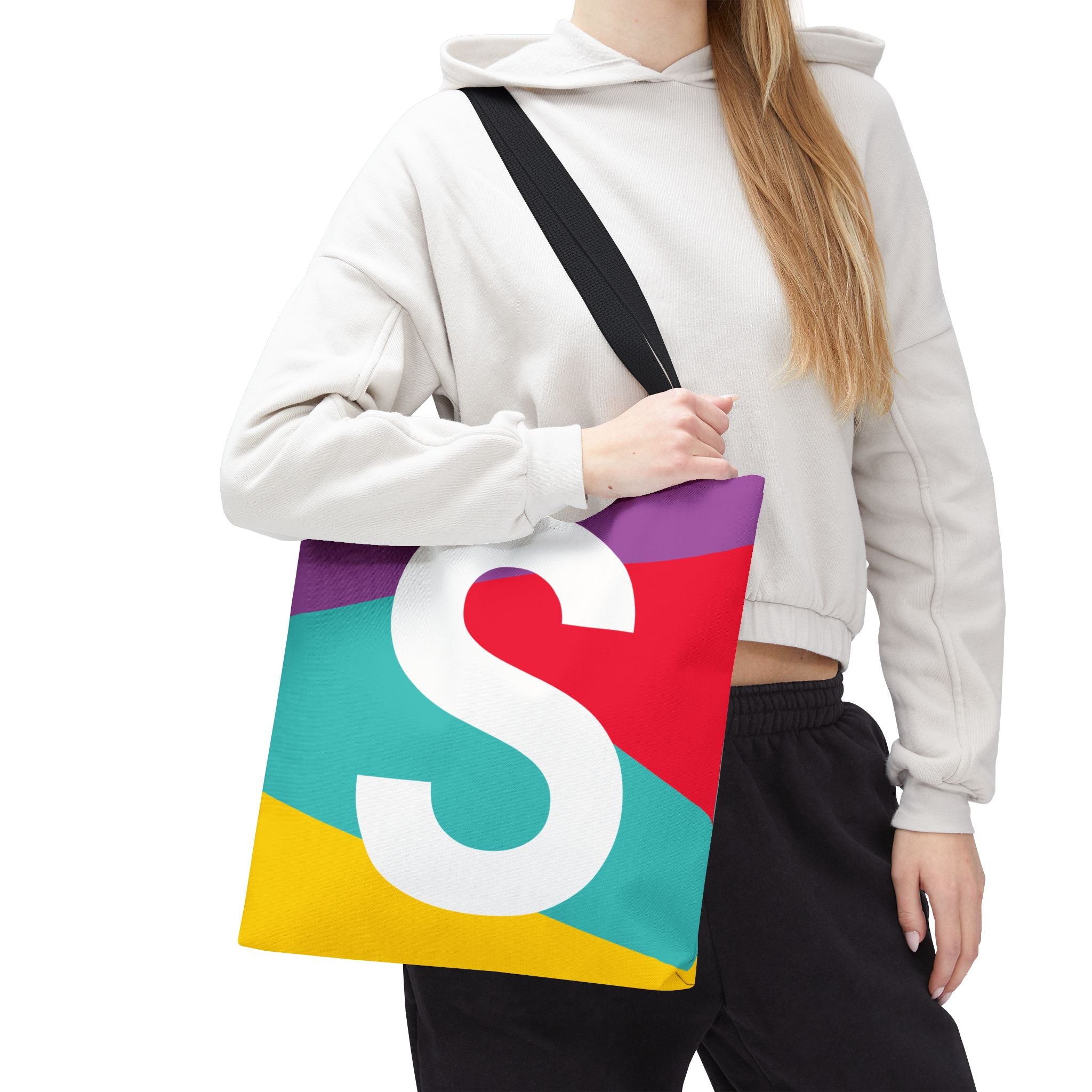 Monogram 'S' Colorblock Tote Bag — Personalized Initial S Shoulder Tote