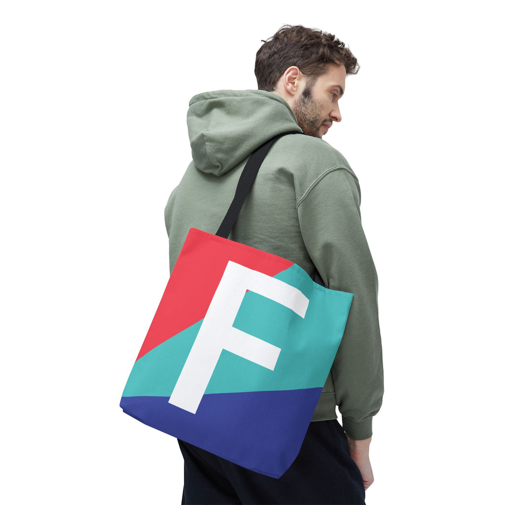 Monogram 'F' Colorblock Tote Bag — Personalized Initial F Shoulder Tote