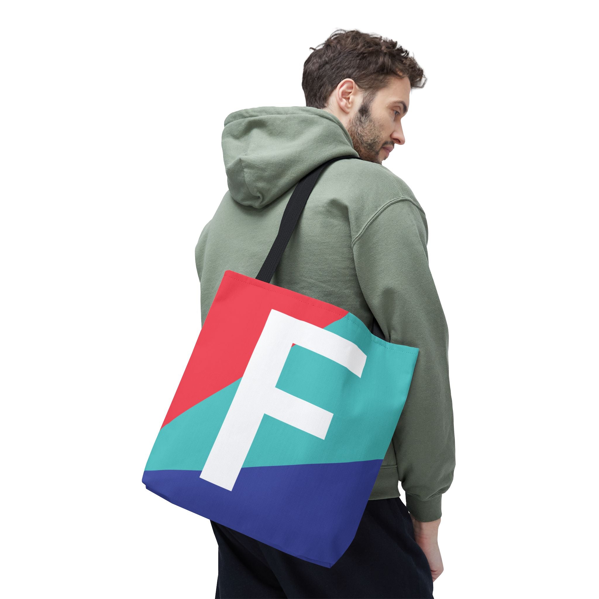 Monogram 'F' Colorblock Tote Bag — Personalized Initial F Shoulder Tote