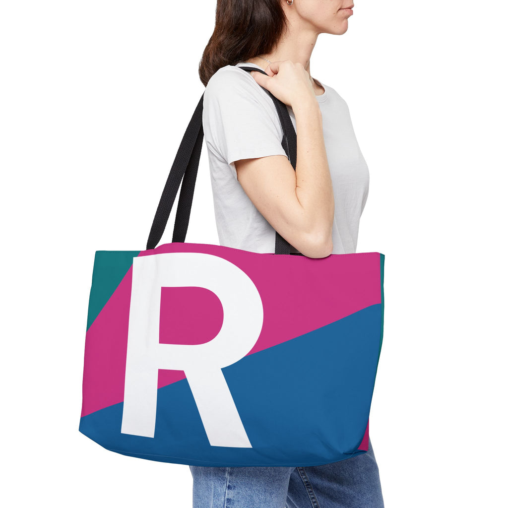 Personalized 'R' Colorblock Tote Bag — Monogram Weekender Tote