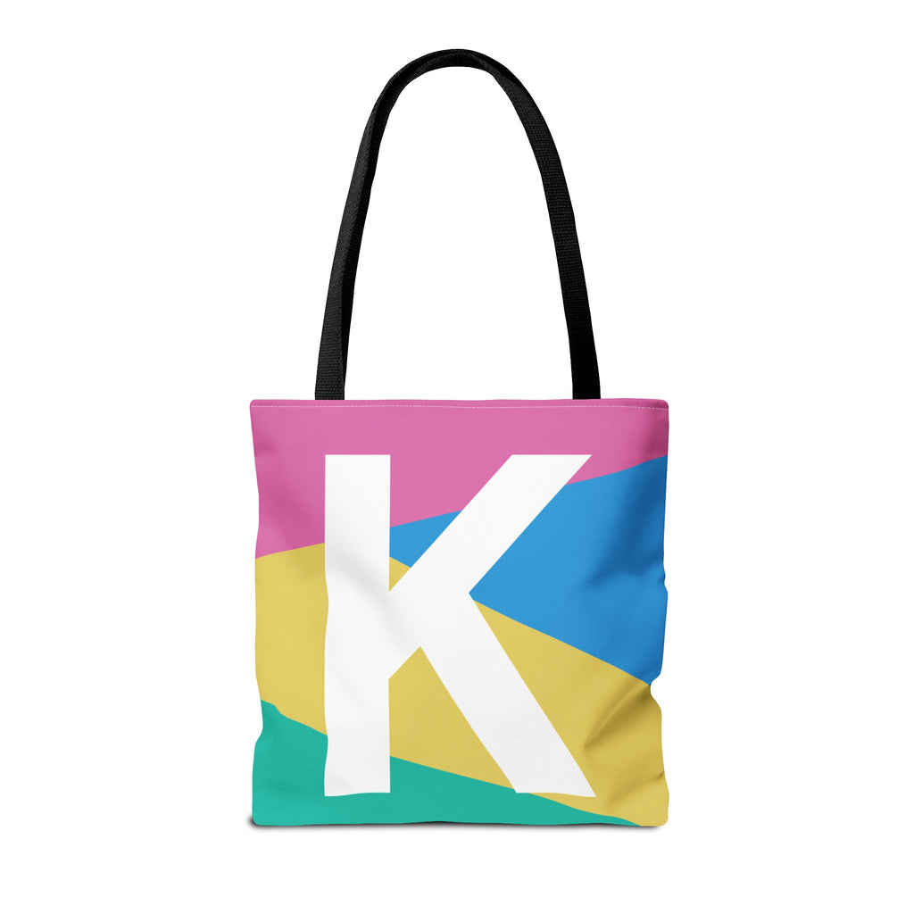 Monogram 'K' Colorblock Tote Bag — Personalized Initial K Shoulder Tote