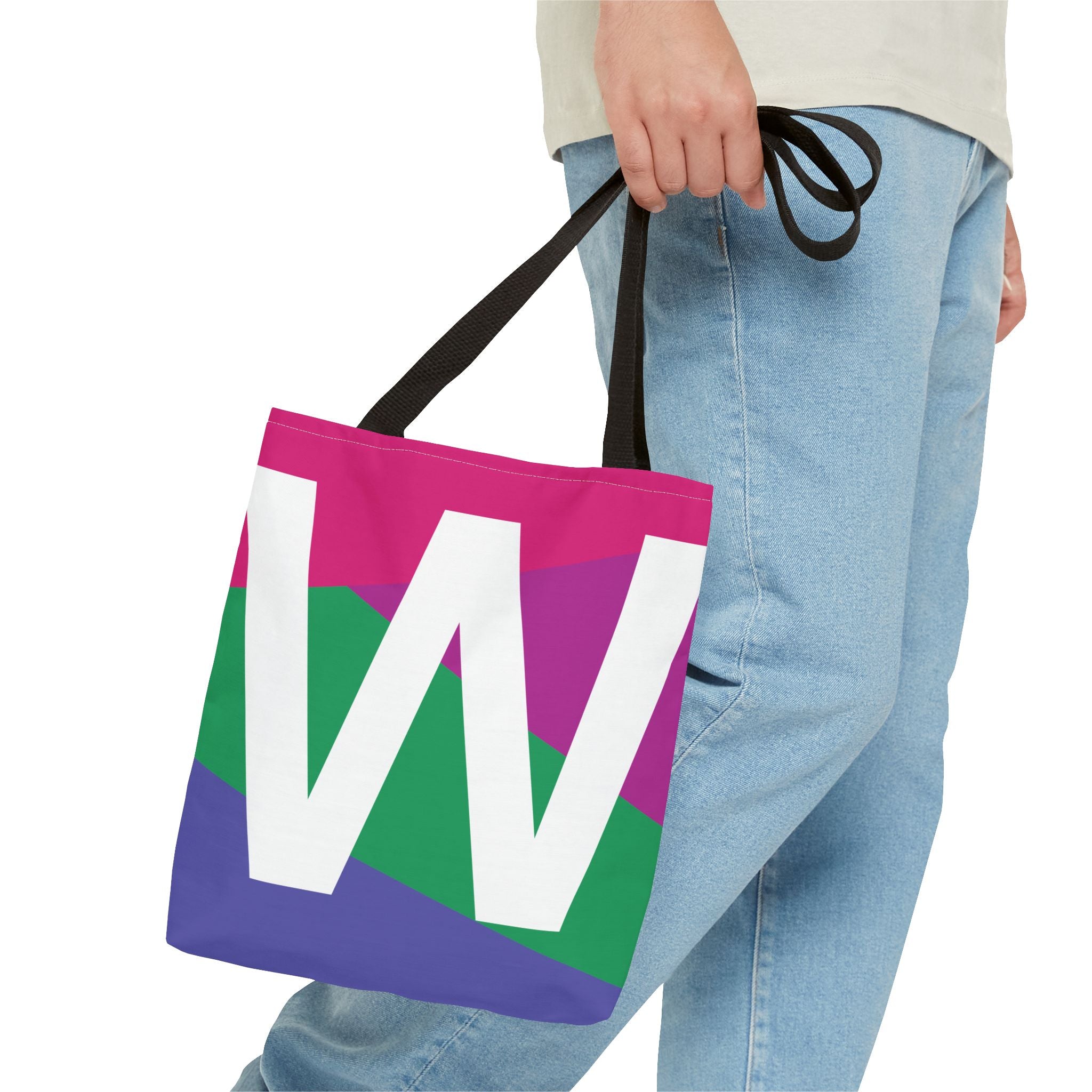 Monogram 'W' Colorblock Tote Bag — Personalized Initial W Shoulder Tote
