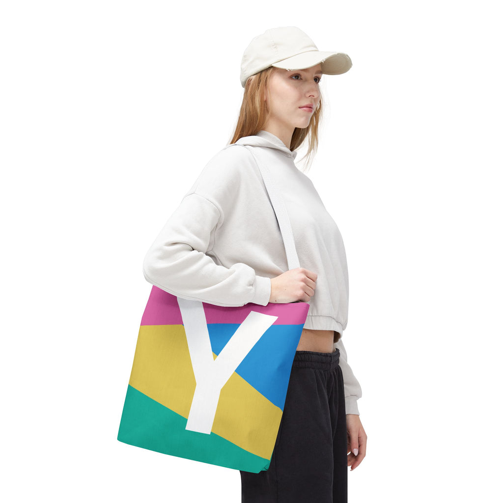 Monogram 'Y' Colorblock Tote Bag — Personalized Initial Y Shoulder Tote