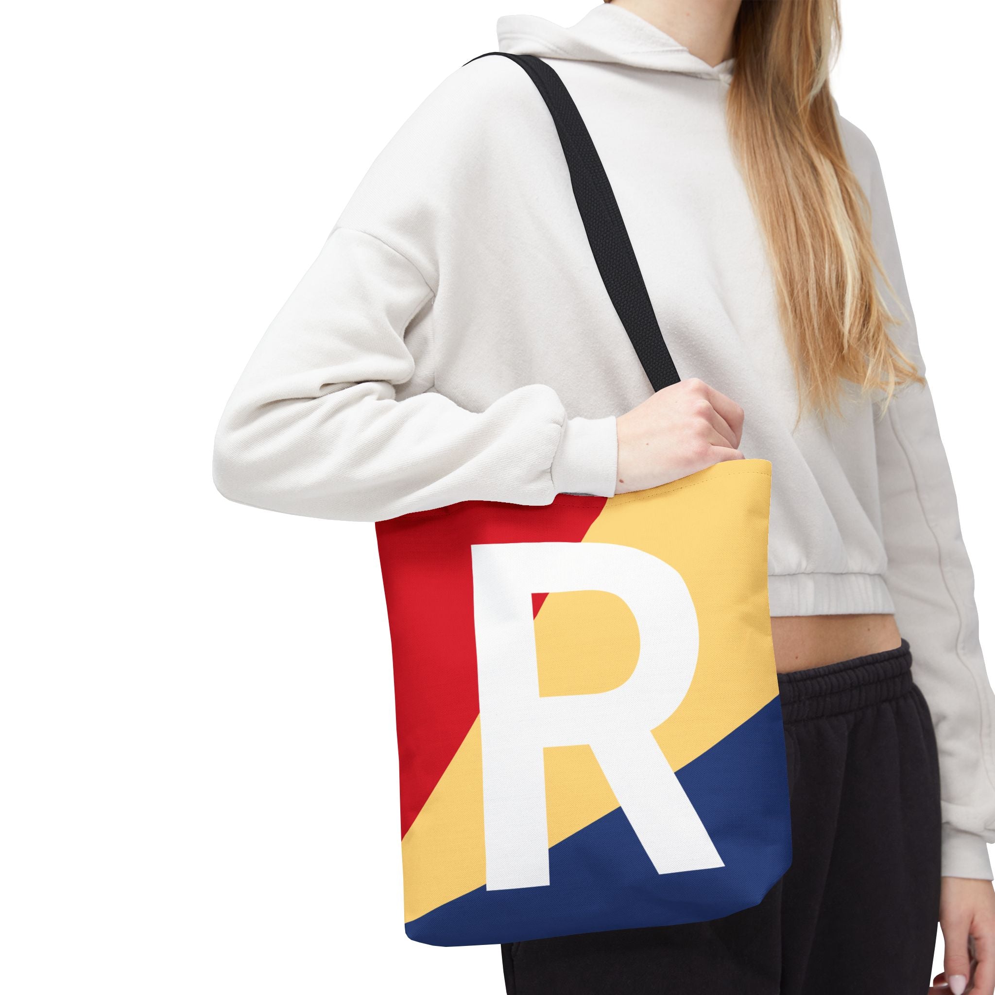 Monogram 'R' Colorblock Tote Bag — Personalized Initial R Shoulder Tote